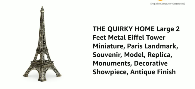 synlark paris eiffel tower metallic souvenir miniature statue 18 cm decorative item (metal, gold) synlark paris eiffel tower metallic souvenir miniature statue 18 cm decorative item (metal, gold)